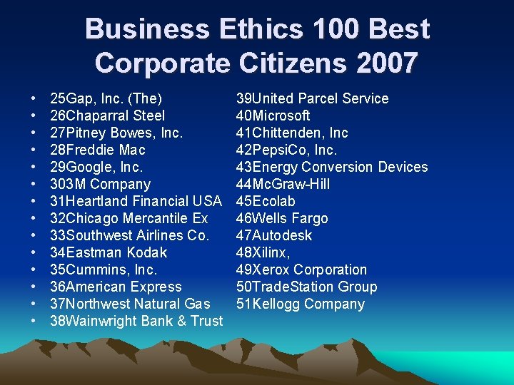 Business Ethics 100 Best Corporate Citizens 2007 • • • • 25 Gap, Inc.