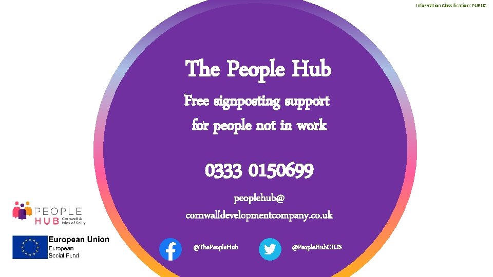 Information Classification: PUBLIC Introducing: The People Hub Free signposting support for people not in