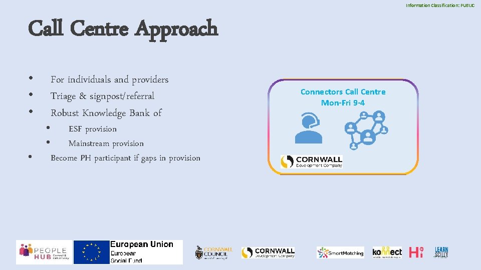 Information Classification: PUBLIC Call Centre Approach • • • For individuals and providers Triage