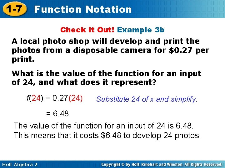 1 -7 Function Notation Check It Out! Example 3 b A local photo shop 1 -7 Function Notation Check It Out! Example 3 b A local photo shop