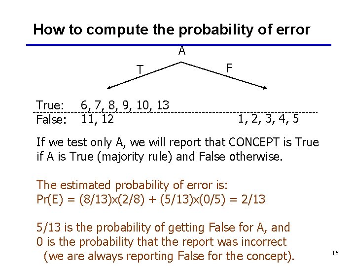 How to compute the probability of error A T True: False: 6, 7, 8,