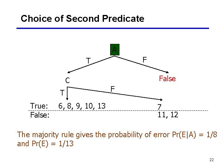 Choice of Second Predicate A F T C T True: False: 6, 8, 9,