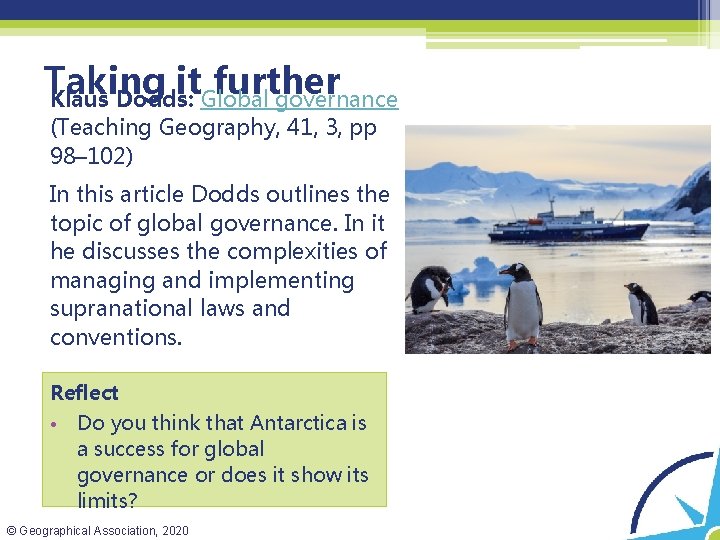 Taking it further Klaus Dodds: Global governance (Teaching Geography, 41, 3, pp 98– 102)