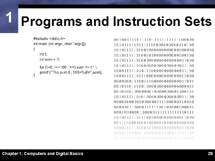 1 Programs and Instruction Sets Chapter 1: Computers and Digital Basics 28 