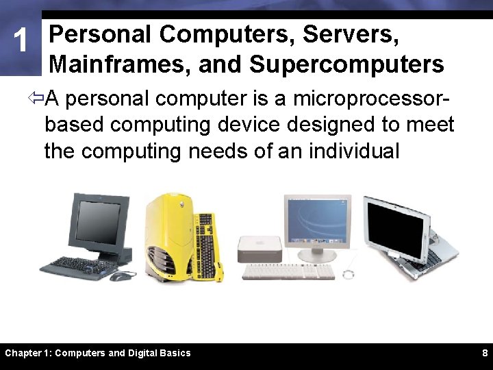 1 Personal Computers, Servers, Mainframes, and Supercomputers ïA personal computer is a microprocessorbased computing