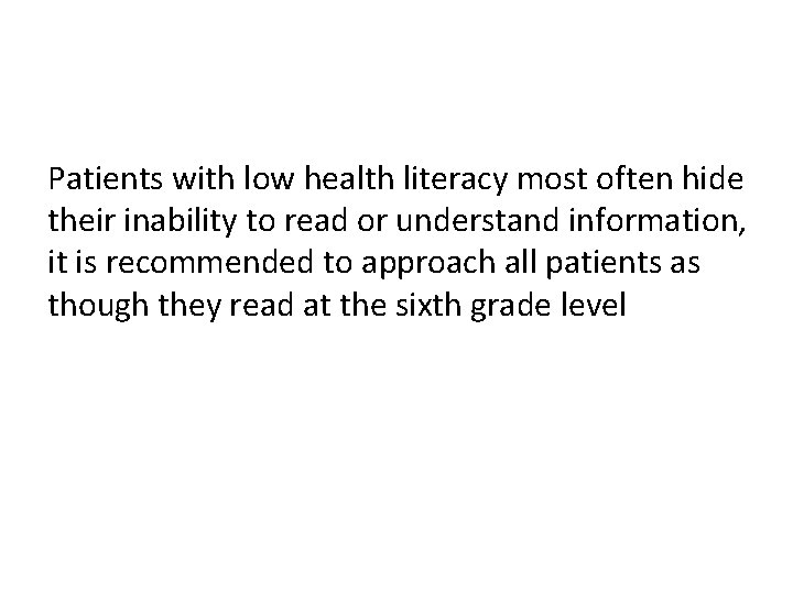 Patients with low health literacy most often hide their inability to read or understand