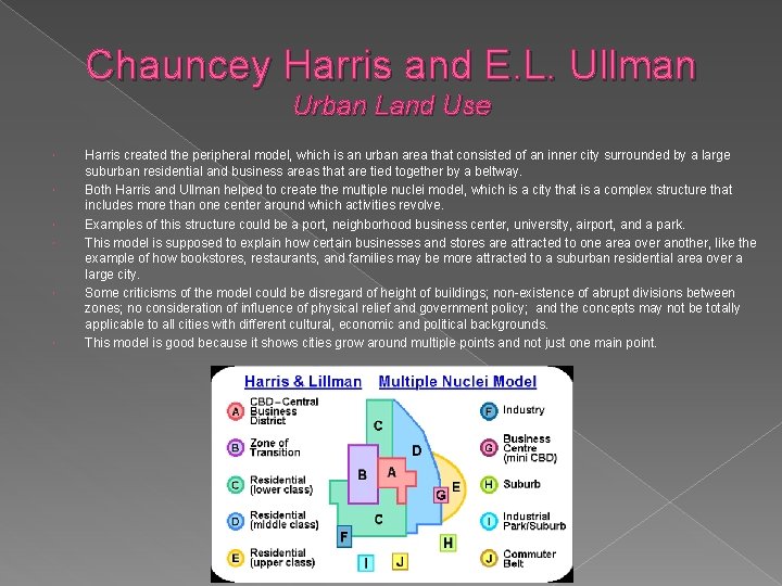 Chauncey Harris and E. L. Ullman Urban Land Use Harris created the peripheral model,