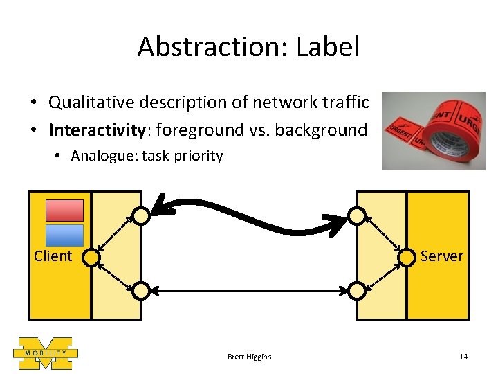 Abstraction: Label • Qualitative description of network traffic • Interactivity: foreground vs. background •