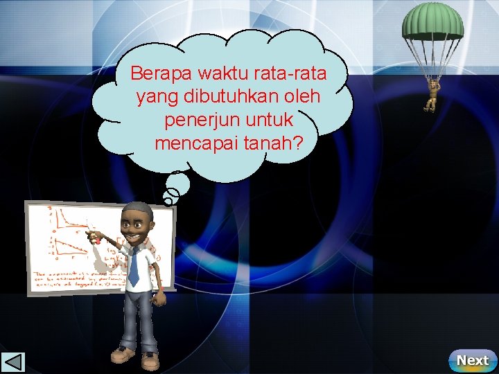 Berapa waktu rata-rata yang dibutuhkan oleh penerjun untuk mencapai tanah? 