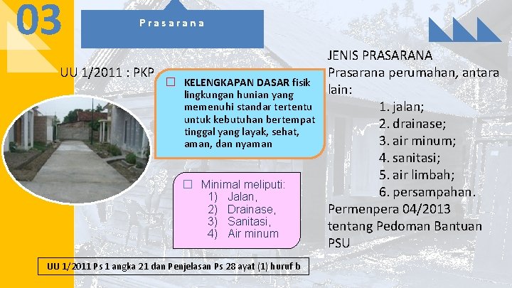 03 Prasarana UU 1/2011 : PKP � KELENGKAPAN DASAR fisik lingkungan hunian yang memenuhi