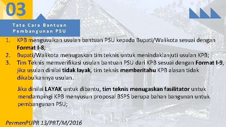 03 Tata Cara Bantuan Pembangunan PSU 1. KPB mengusulkan usulan bantuan PSU kepada Bupati/Walikota