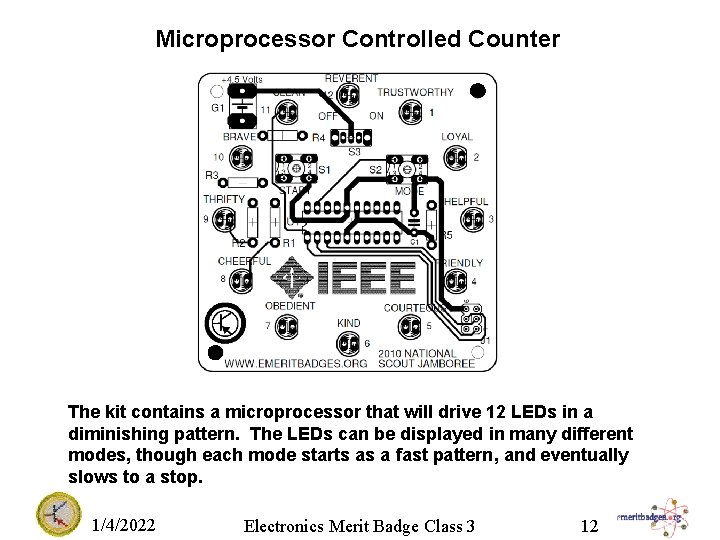 Microprocessor Controlled Counter The kit contains a microprocessor that will drive 12 LEDs in