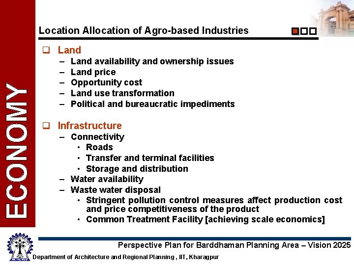 Location Allocation of Agro-based Industries q Land – – – Land availability and ownership