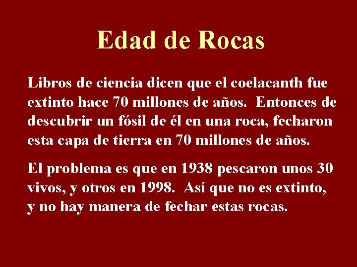 Edad de Rocas Libros de ciencia dicen que el coelacanth fue extinto hace 70