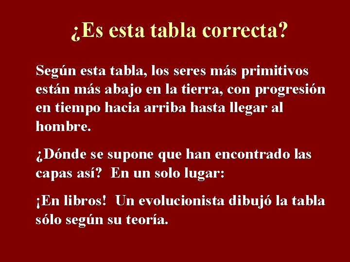 ¿Es esta tabla correcta? Según esta tabla, los seres más primitivos están más abajo