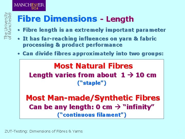 Fibre Dimensions - Length • Fibre length is an extremely important parameter • It