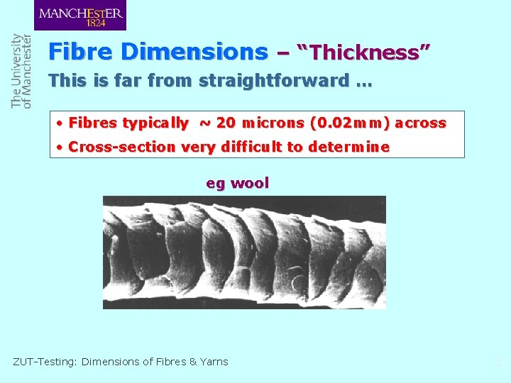 Fibre Dimensions – “Thickness” This is far from straightforward … • Fibres typically ~