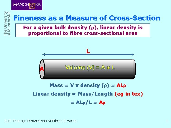 Fineness as a Measure of Cross-Section For a given bulk density ( ), linear