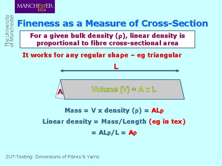 Fineness as a Measure of Cross-Section For a given bulk density ( ), linear