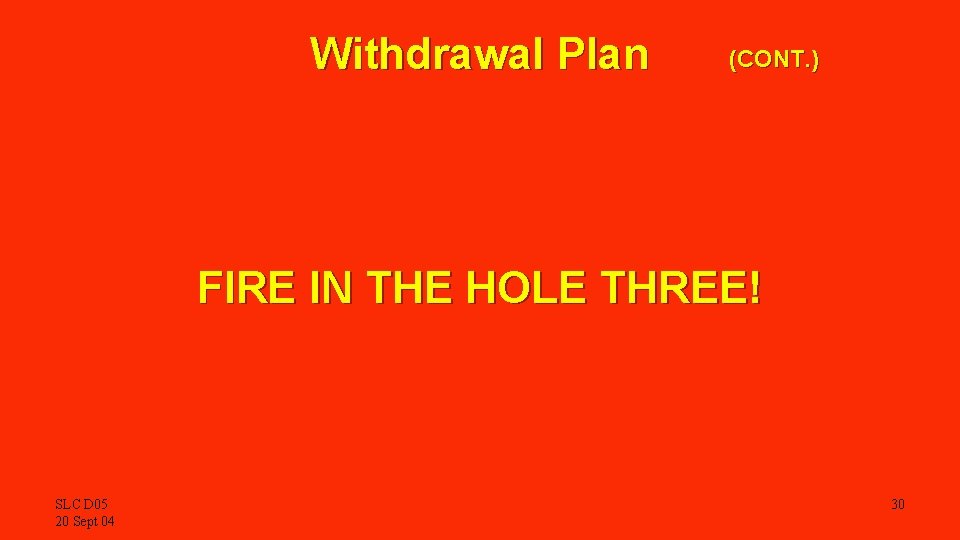 Withdrawal Plan (CONT. ) FIRE IN THE HOLE THREE! SLC D 05 20 Sept