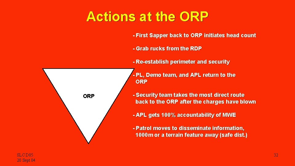 Actions at the ORP - First Sapper back to ORP initiates head count -