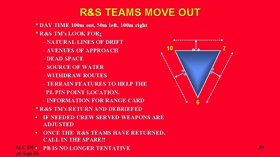 R&S TEAMS MOVE OUT * DAY TIME 100 m out, 50 m left, 100