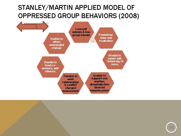 STANLEY/MARTIN APPLIED MODEL OF OPPRESSED GROUP BEHAVIORS (2008) Low self esteem & low group
