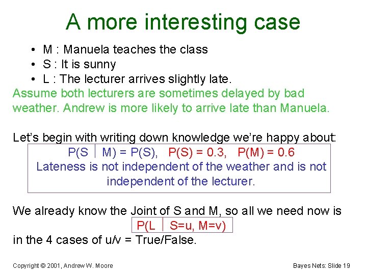 A more interesting case • M : Manuela teaches the class • S :
