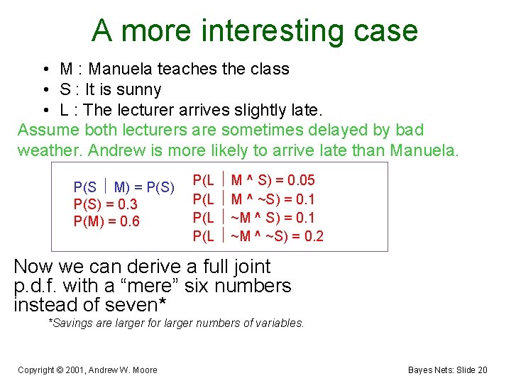 A more interesting case • M : Manuela teaches the class • S :