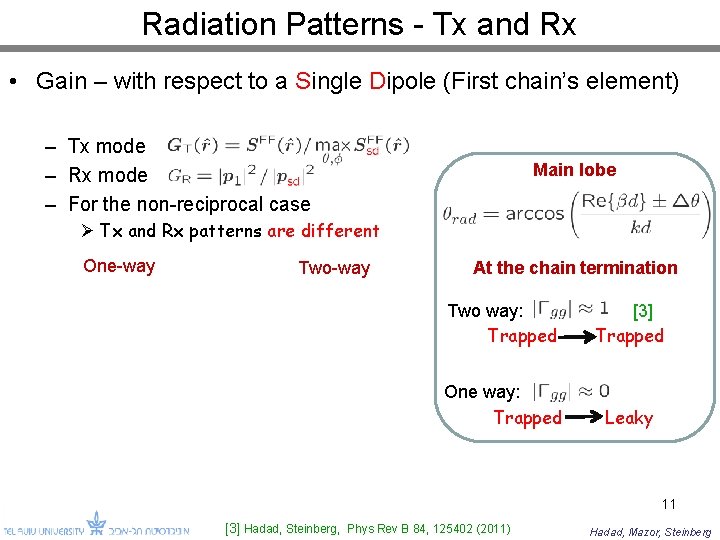 Radiation Patterns - Tx and Rx • Gain – with respect to a Single