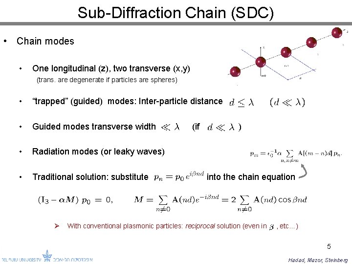Sub-Diffraction Chain (SDC) • Chain modes • One longitudinal (z), two transverse (x, y)