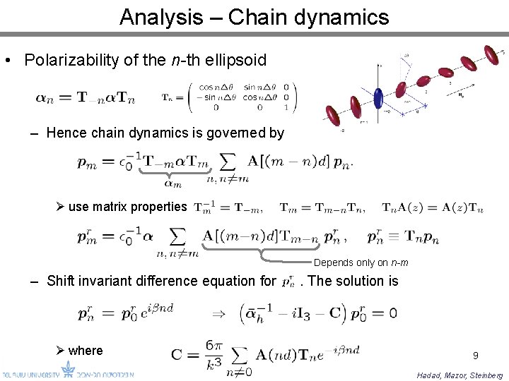 Analysis – Chain dynamics • Polarizability of the n-th ellipsoid – Hence chain dynamics