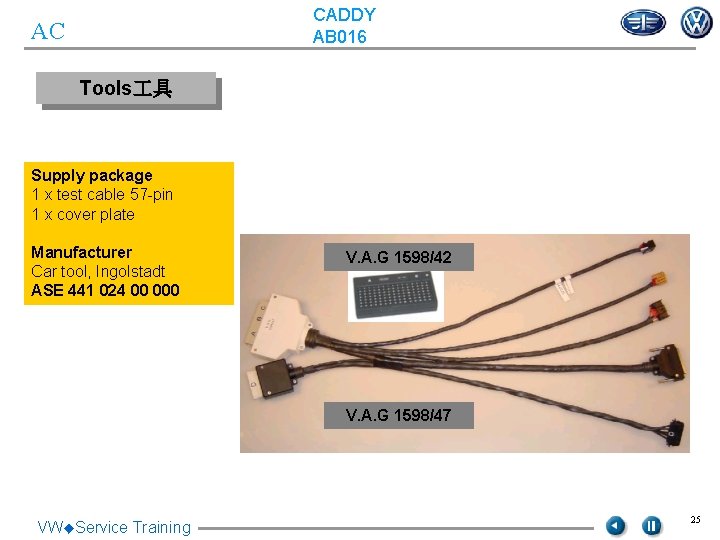 CADDY AB 016 AC Tools 具 Supply package 1 x test cable 57 -pin CADDY AB 016 AC Tools 具 Supply package 1 x test cable 57 -pin