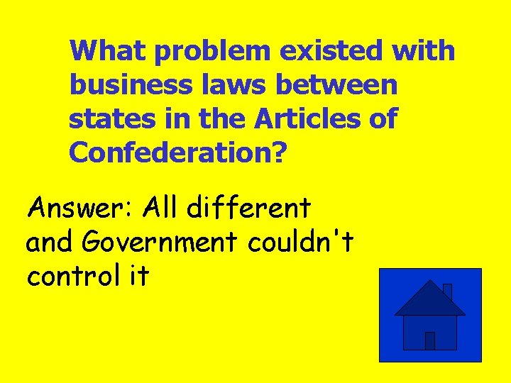 What problem existed with business laws between states in the Articles of Confederation? Answer: