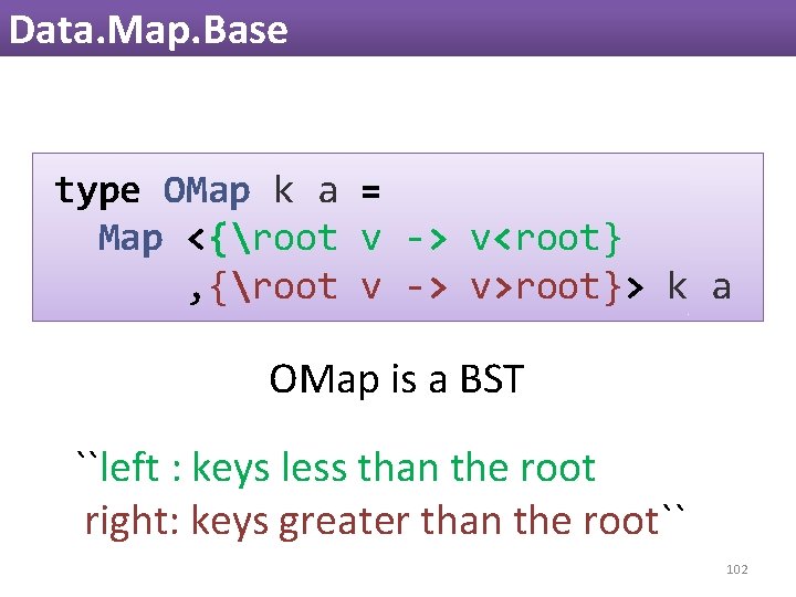 Data. Map. Base type OMap k a = Map <{root v -> v<root} , Data. Map. Base type OMap k a = Map <{root v -> v<root} ,
