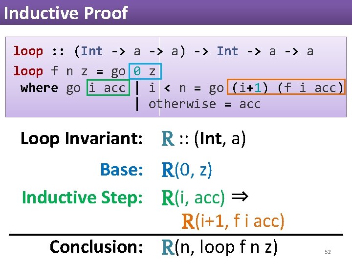 Inductive Proof loop : : (Int -> a) -> Int -> a loop f Inductive Proof loop : : (Int -> a) -> Int -> a loop f