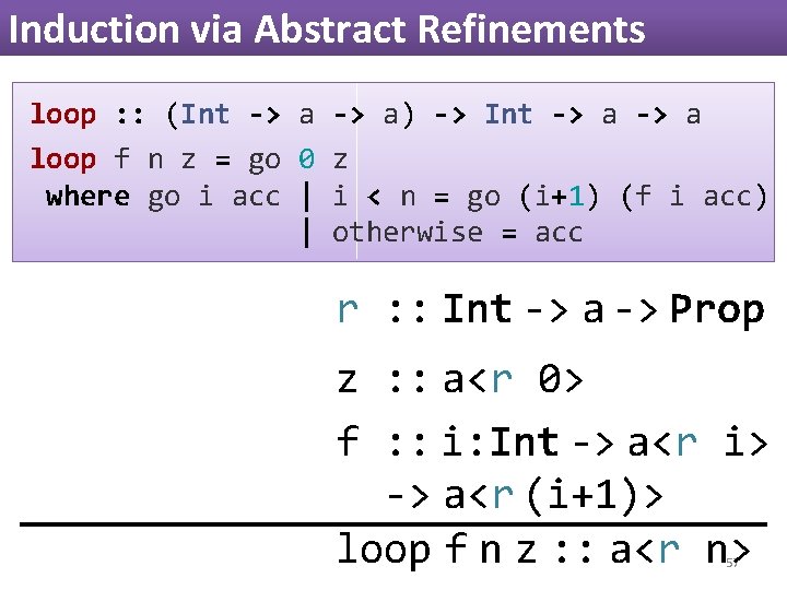 Induction via Abstract Refinements loop : : (Int -> a) -> Int -> a Induction via Abstract Refinements loop : : (Int -> a) -> Int -> a