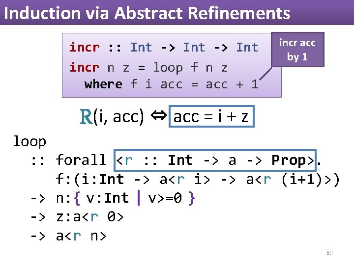 Induction via Abstract Refinements incr : : Int -> Int incr n z = Induction via Abstract Refinements incr : : Int -> Int incr n z =