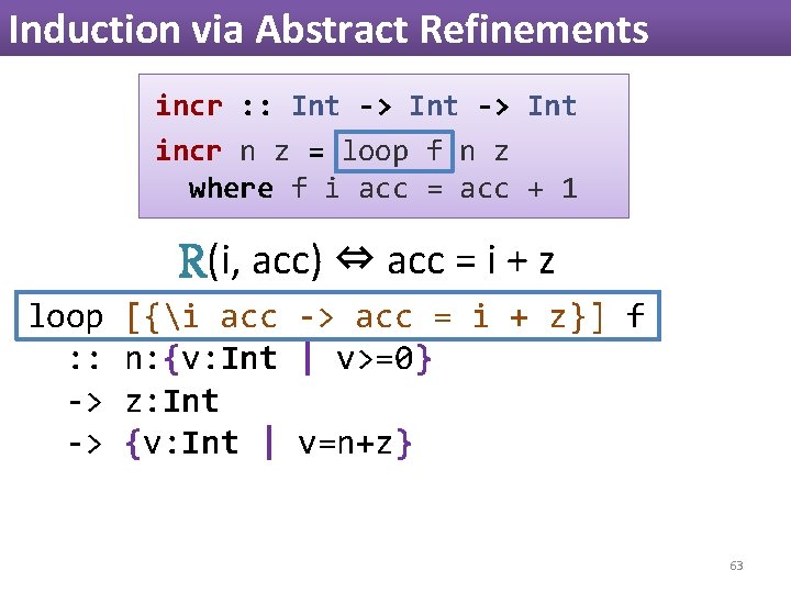 Induction via Abstract Refinements incr : : Int -> Int incr n z = Induction via Abstract Refinements incr : : Int -> Int incr n z =