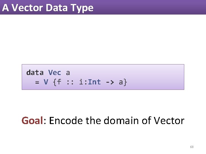 A Vector Data Type data Vec a = V {f : : i: Int A Vector Data Type data Vec a = V {f : : i: Int