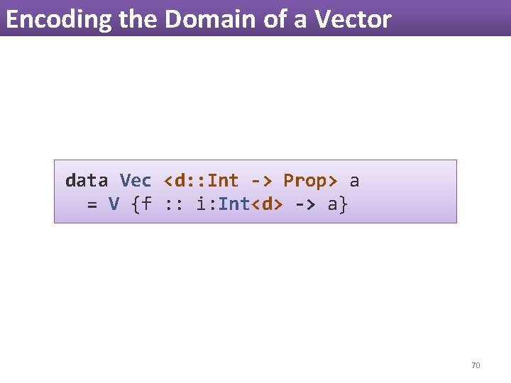 Encoding the Domain of a Vector data Vec <d: : Int -> Prop> a Encoding the Domain of a Vector data Vec <d: : Int -> Prop> a