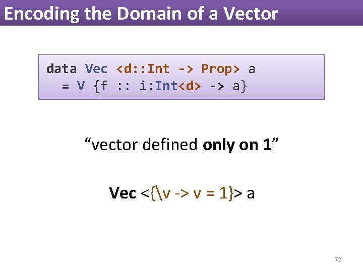 Encoding the Domain of a Vector data Vec <d: : Int -> Prop> a Encoding the Domain of a Vector data Vec <d: : Int -> Prop> a