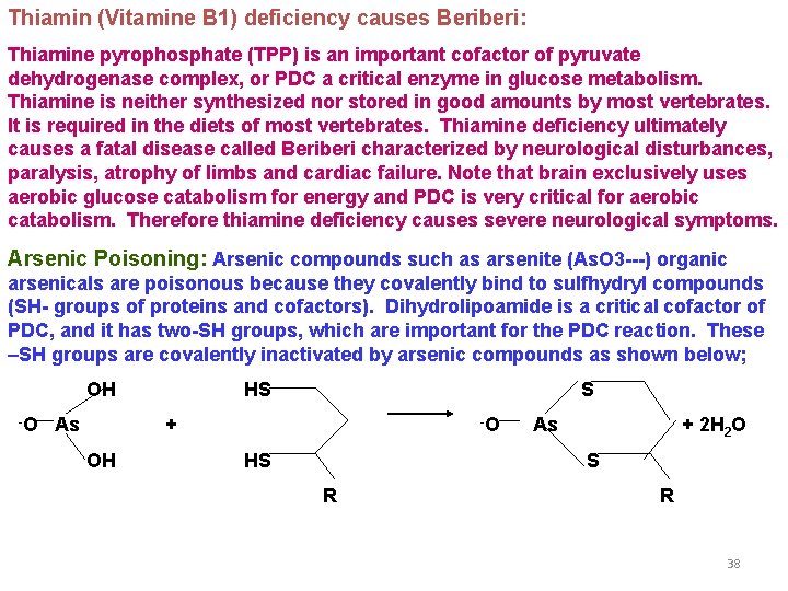 Thiamin (Vitamine B 1) deficiency causes Beriberi: Thiamine pyrophosphate (TPP) is an important cofactor