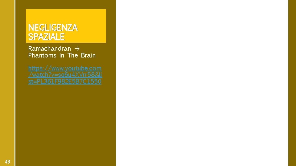 NEGLIGENZA SPAZIALE Ramachandran Phantoms In The Brain https: //www. youtube. com /watch? v=sq 6