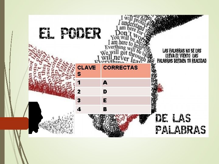 CLAVE S CORRECTAS 1 A 2 D 3 E 4 B 