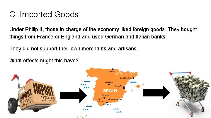 C. Imported Goods Under Philip II, those in charge of the economy liked foreign