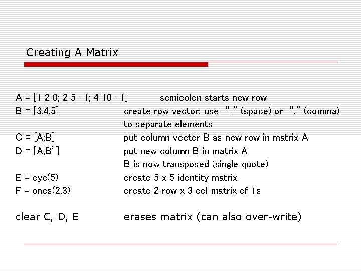Creating A Matrix A = [1 2 0; 2 5 -1; 4 10 -1]