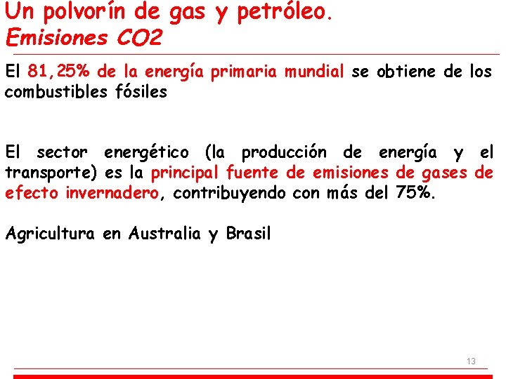 Un polvorín de gas y petróleo. Emisiones CO 2 El 81, 25% de la