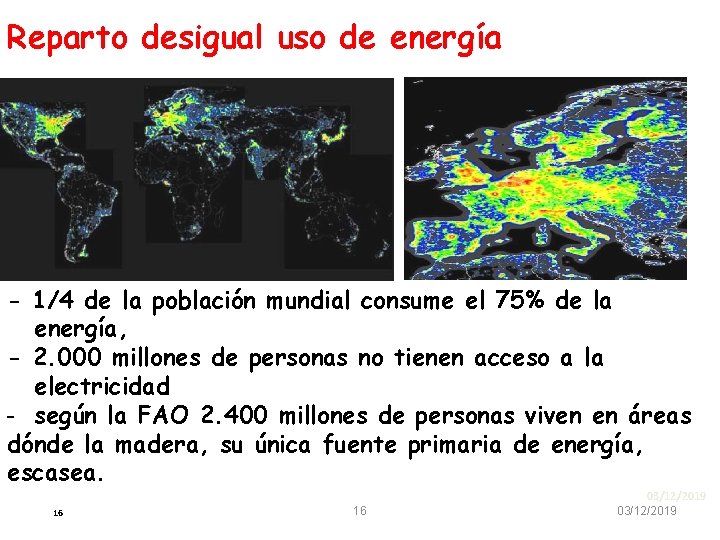 Reparto desigual uso de energía - 1/4 de la población mundial consume el 75%