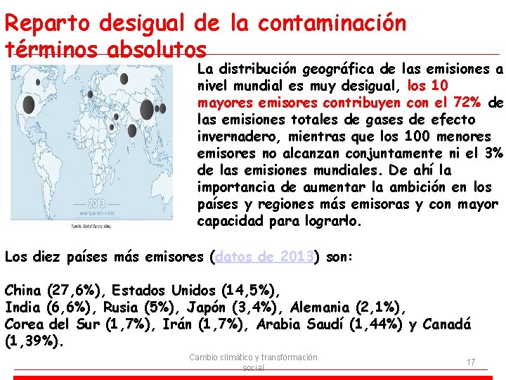 Reparto desigual de la contaminación términos absolutos La distribución geográfica de las emisiones a